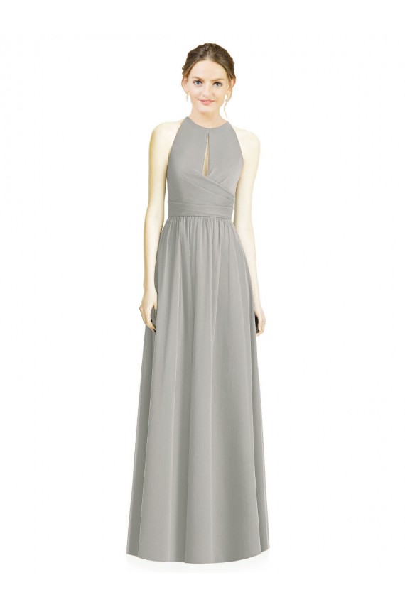 A-Line Halter Neck Chiffon Long Silver Bridesmaid Dress / Evening Dress Barrie