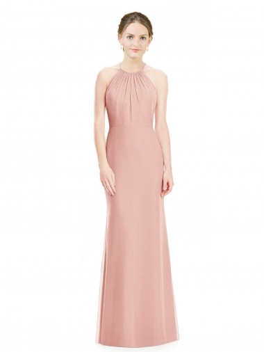 Mermaid Halter Neck Soft Chiffon Long Bliss Pink Bridesmaid Dress Barrie