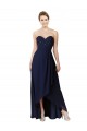 A-Line Sweetheart Soft Chiffon Long Dark Navy High Low Bridesmaid Dress Barrie