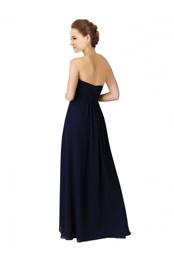 A-Line Sweetheart Soft Chiffon Long Dark Navy High Low Bridesmaid Dress Barrie