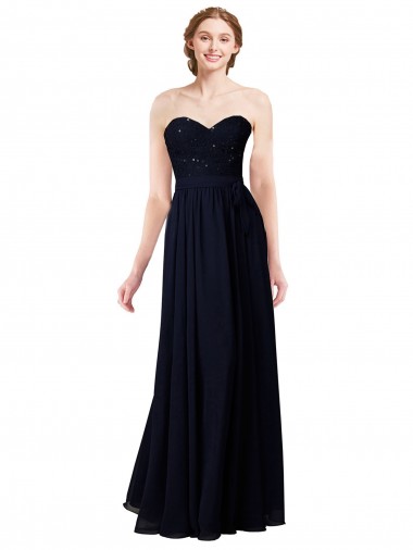 A-Line Sweetheart Soft Chiffon Long Dark Navy Formal Dress / Bridesmaid Dress Barrie