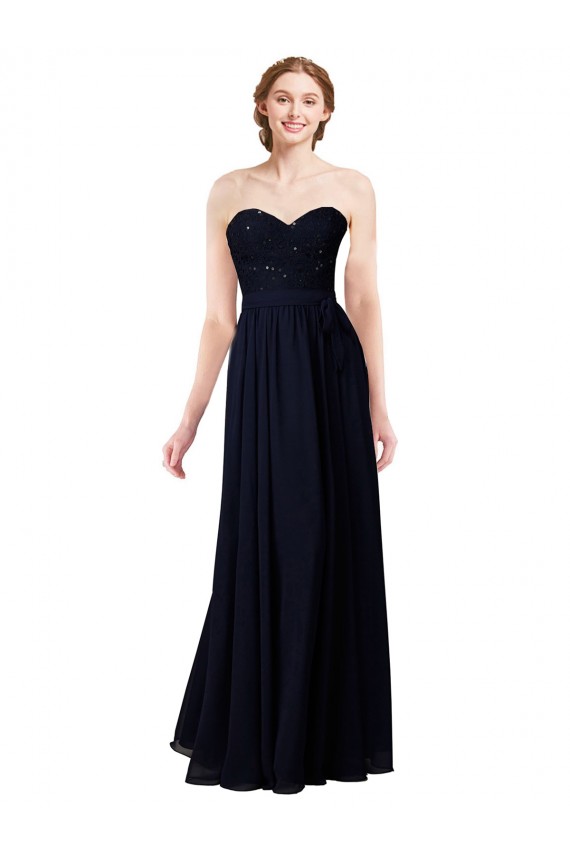 A-Line Sweetheart Soft Chiffon Long Dark Navy Formal Dress / Bridesmaid Dress Barrie