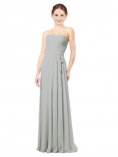 A-Line Sweetheart Soft Chiffon Long Silver Bridesmaid Dresses Barrie
