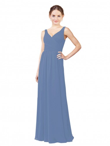 Sheath V-Neck Soft Chiffon Long Windsor Blue Bridesmaid Dress Barrie