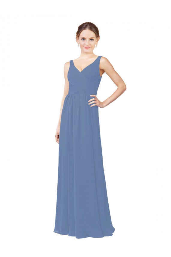 Sheath V-Neck Soft Chiffon Long Windsor Blue Bridesmaid Dress Barrie
