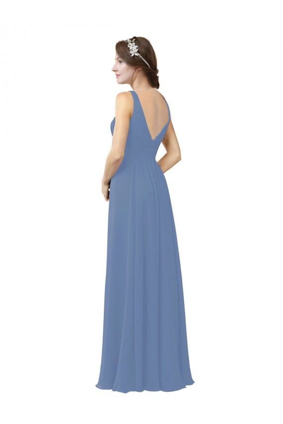 Sheath V-Neck Soft Chiffon Long Windsor Blue Bridesmaid Dress Barrie