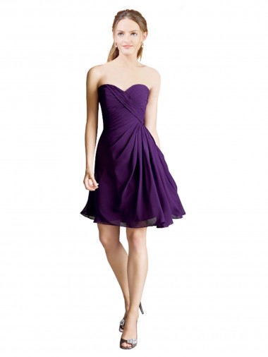 A-Line Strapless Soft Chiffon Knee Length Purple Bridesmaid Dress Barrie