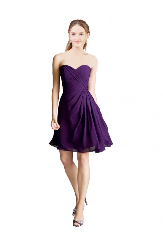 A-Line Strapless Soft Chiffon Knee Length Purple Bridesmaid Dress Barrie