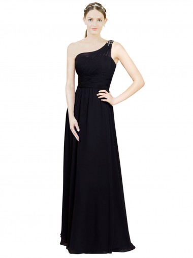 A-Line Sweetheart Chiffon Long Black Bridesmaid Dresses Barrie