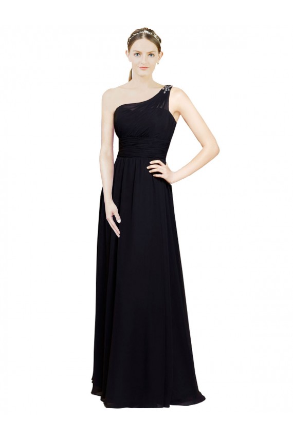 A-Line Sweetheart Chiffon Long Black Bridesmaid Dresses Barrie