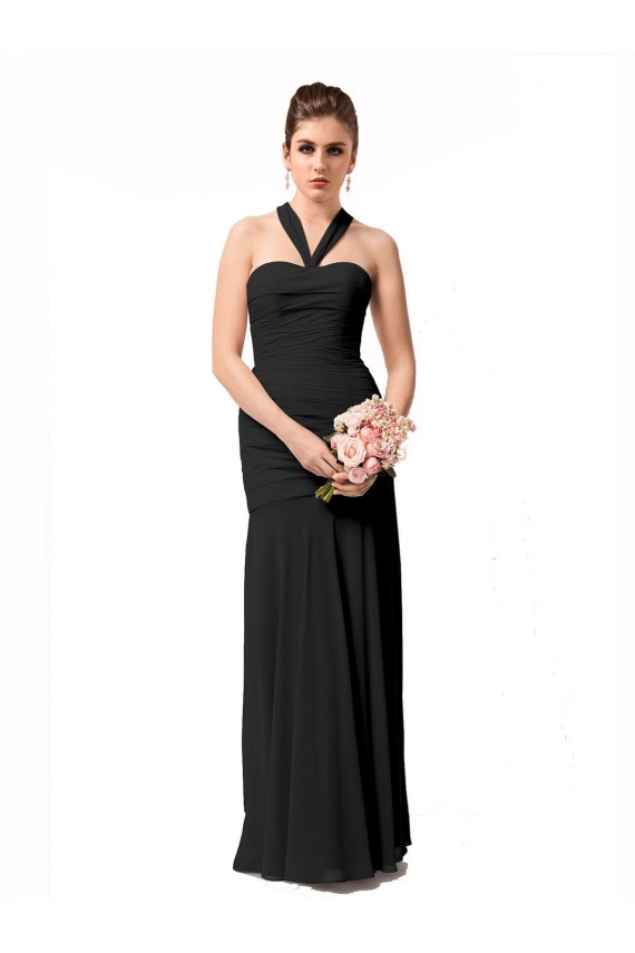 Mermaid Halter Neck Chiffon Long Black Bridesmaid Dress / Evening Dress Barrie
