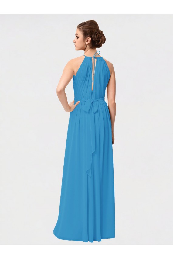 A-Line High Neck Soft Chiffon Burgundy High Low Bridesmaid Dress Barrie