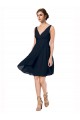 A-Line V-Neck Soft Chiffon Knee Length Dark Navy Bridesmaid Dress Barrie