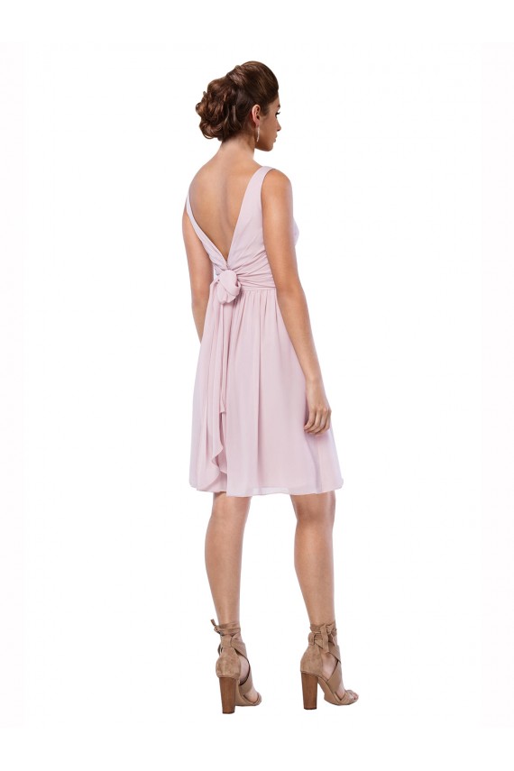 A-Line V-Neck Soft Chiffon Knee Length Dark Navy Bridesmaid Dress Barrie