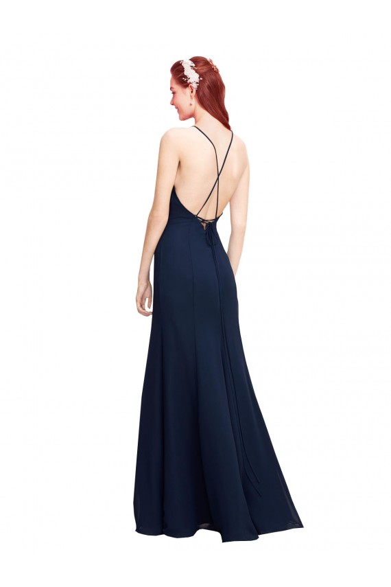 Mermaid High Neck Soft Chiffon Long Dark Navy Prom Dress / Bridesmaid Dress Barrie