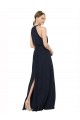 A-Line High Neck Soft Chiffon Long Dark Navy Bridesmaid Dress Barrie