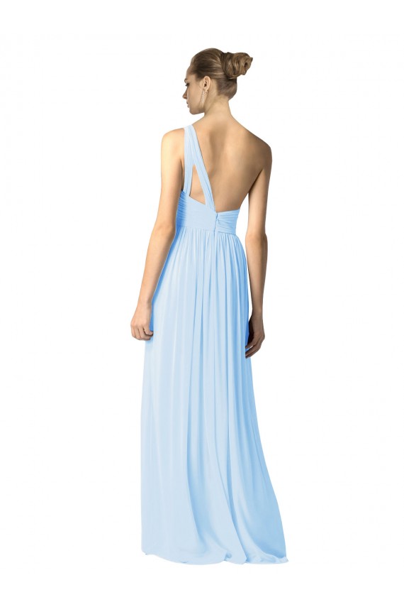 A-Line One Shoulder Soft Chiffon Long Light Sky Blue Bridesmaid Dress Barrie