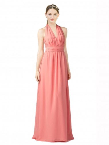 A-Line Sweetheart Soft Chiffon Long Watermelon Bridesmaid Dress Barrie