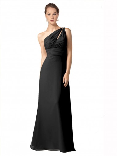 A-Line One Shoulder Soft Chiffon Long Black Bridesmaid Dress Barrie