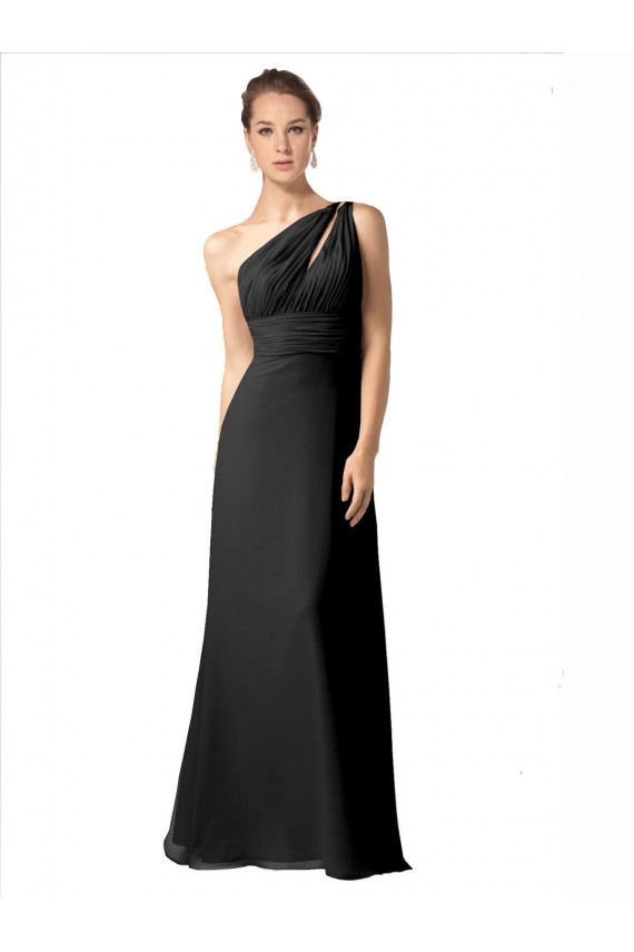 A-Line One Shoulder Soft Chiffon Long Black Bridesmaid Dress Barrie
