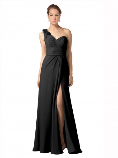 A-Line Sweetheart Soft Chiffon Long Black Bridesmaid Dress / Formal Dress Barrie