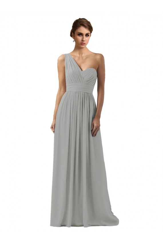 A-Line One Shoulder Soft Chiffon Long Silver Bridesmaid Dress Barrie