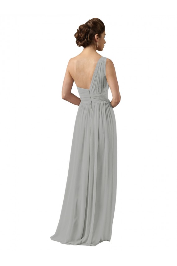 A-Line One Shoulder Soft Chiffon Long Silver Bridesmaid Dress Barrie