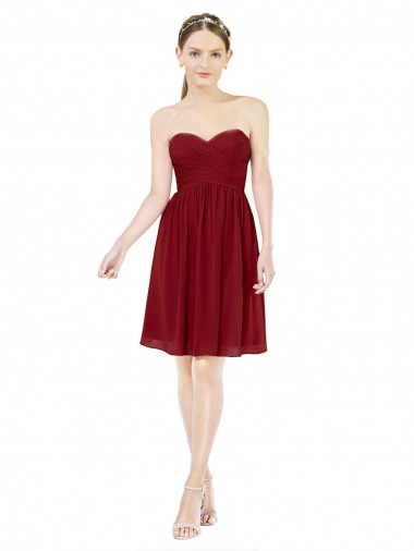 A-Line Sweetheart Soft Chiffon Knee Length Burgundy Bridesmaid Dress Barrie