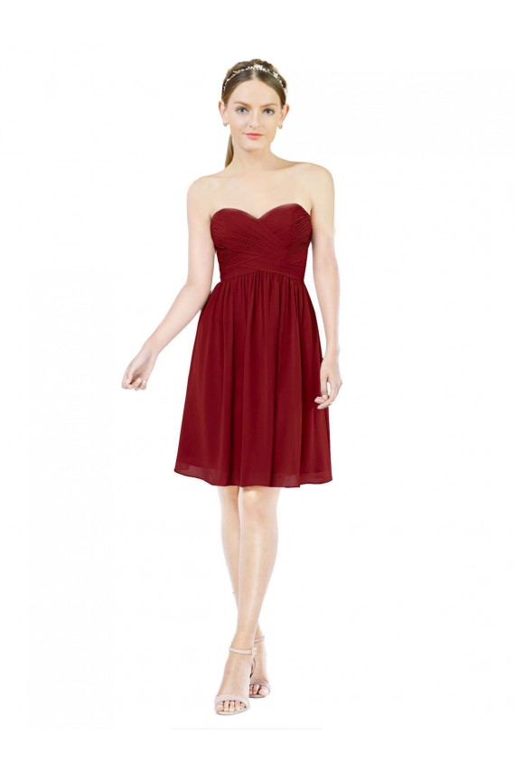 A-Line Sweetheart Soft Chiffon Knee Length Burgundy Bridesmaid Dress Barrie