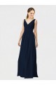 A-Line V-Neck Chiffon Long Dark Navy Bridesmaid Dresses / Formal Dresses Barrie