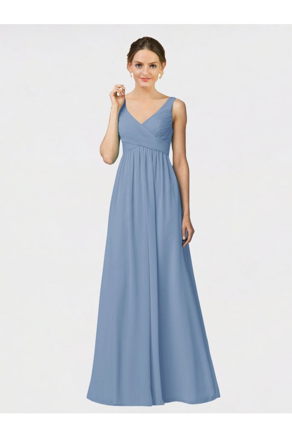 A-Line Sweetheart Soft Chiffon Long Dusty Blue Bridesmaid Dress Barrie