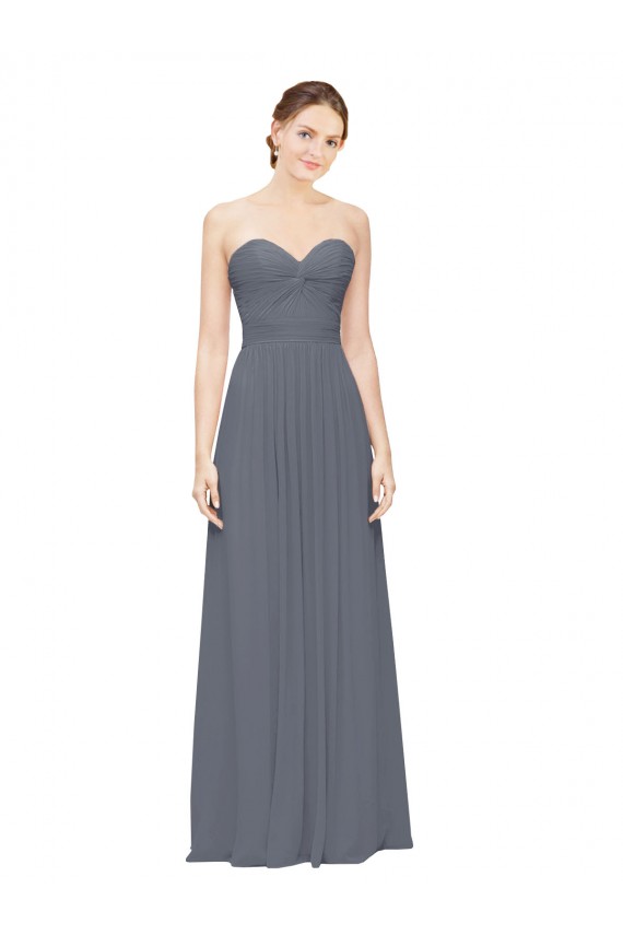 A-Line Sweetheart Soft Chiffon Long Slate Grey Bridesmaid Dress Barrie