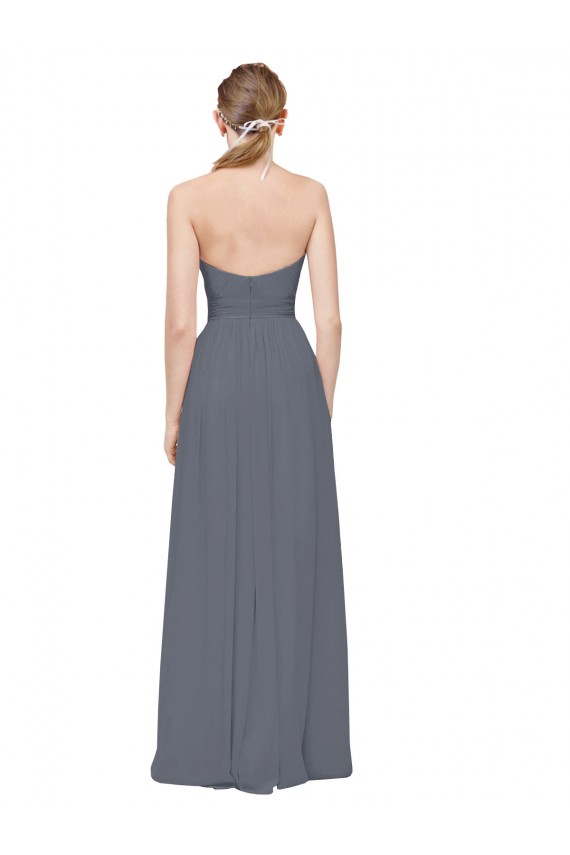 A-Line Sweetheart Soft Chiffon Long Slate Grey Bridesmaid Dress Barrie