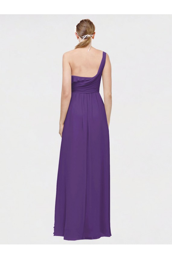A-Line V-Neck Soft Chiffon Long Plum Purple High Low Bridesmaid Dress Barrie