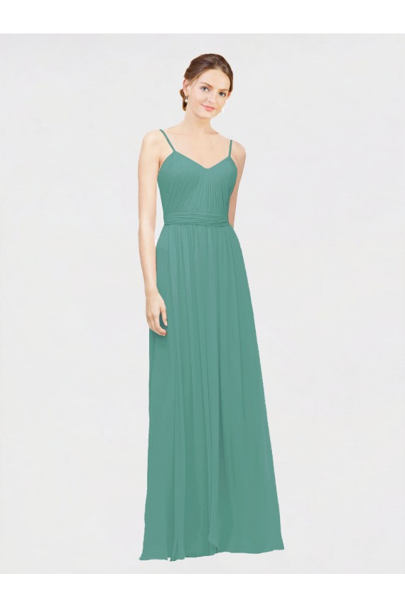 A-Line V-Neck Chiffon Long Icelandic Silver Bridesmaid Dress / Evening Dress Barrie