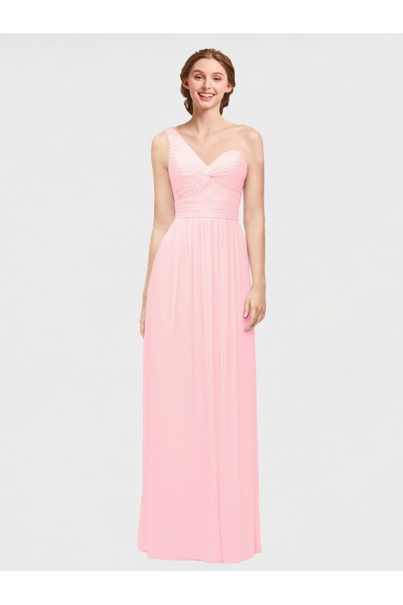 A-Line Sweetheart Soft Chiffon Long Pink Bridesmaid Dress Barrie