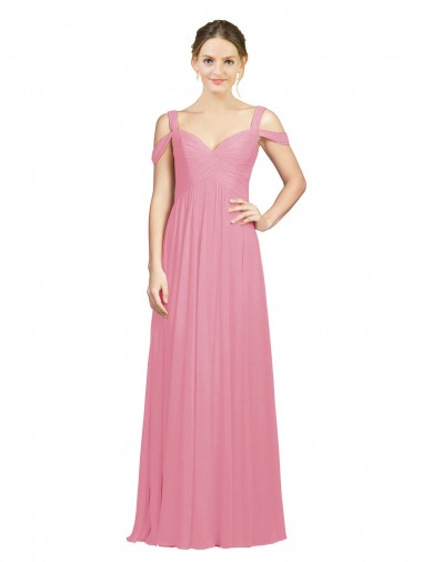 A-Line Sweetheart Soft Chiffon Long Skin Pink Bridesmaid Dress Barrie