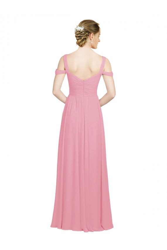 A-Line Sweetheart Soft Chiffon Long Skin Pink Bridesmaid Dress Barrie