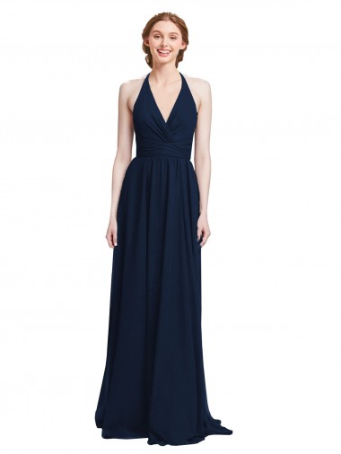 A-Line V-Neck Chiffon Long Dark Navy Formal Dress / Bridesmaid Dress Barrie