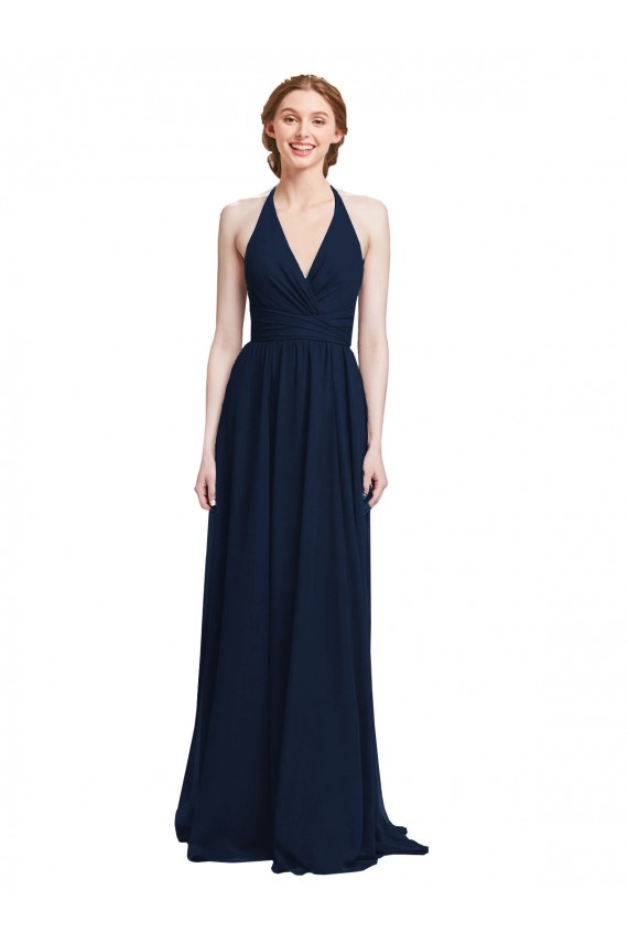 A-Line V-Neck Chiffon Long Dark Navy Formal Dress / Bridesmaid Dress Barrie