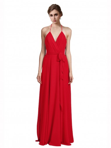 A-Line V-Neck Chiffon Long Red Bridesmaid Dress Barrie