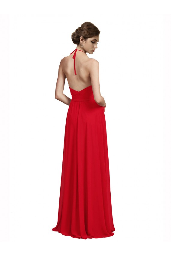 A-Line V-Neck Chiffon Long Red Bridesmaid Dress Barrie