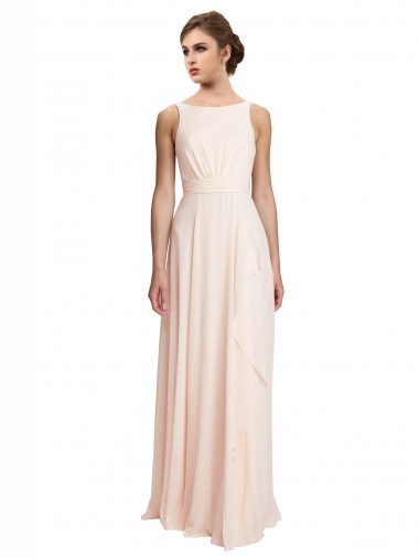 A-Line High Neck Chiffon Long Cream Pink Bridesmaid Dress / Evening Dress Barrie