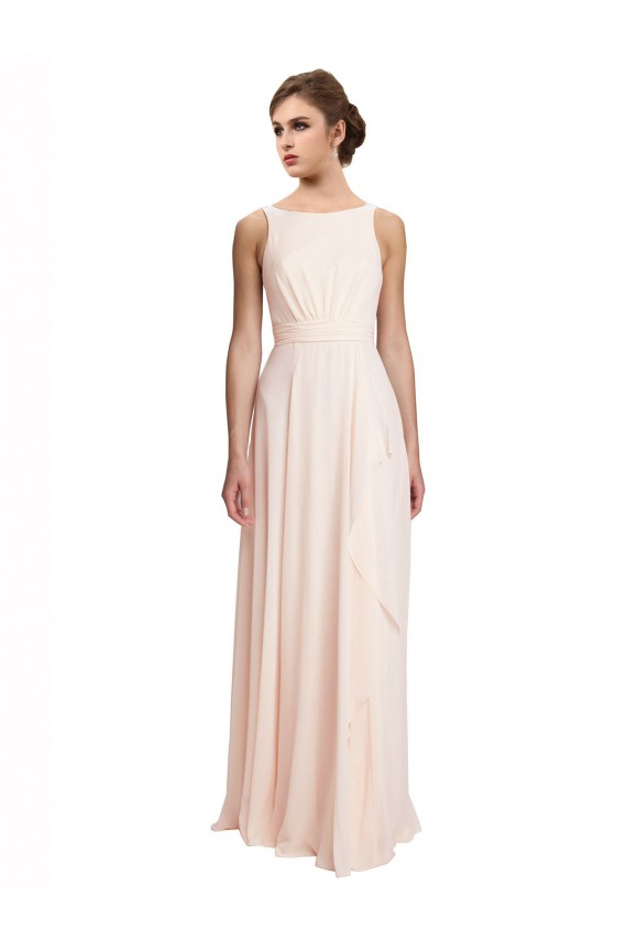 A-Line High Neck Chiffon Long Cream Pink Bridesmaid Dress / Evening Dress Barrie