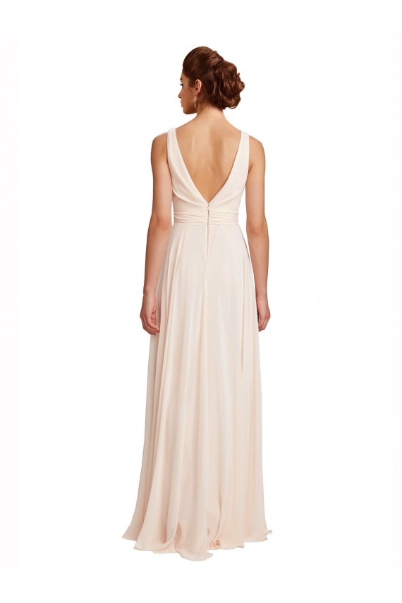 A-Line High Neck Chiffon Long Cream Pink Bridesmaid Dress / Evening Dress Barrie