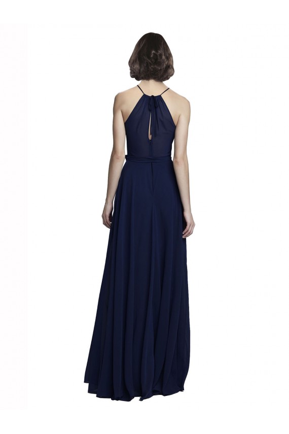 A-Line High Neck Chiffon Long Dark Navy Bridesmaid Dress / Evening Gowns Barrie