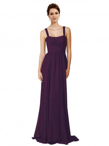 A-Line Spaghetti Straps Soft Chiffon Sweep Train Grape Bridesmaid Dress Barrie