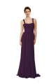 A-Line Spaghetti Straps Soft Chiffon Sweep Train Grape Bridesmaid Dress Barrie