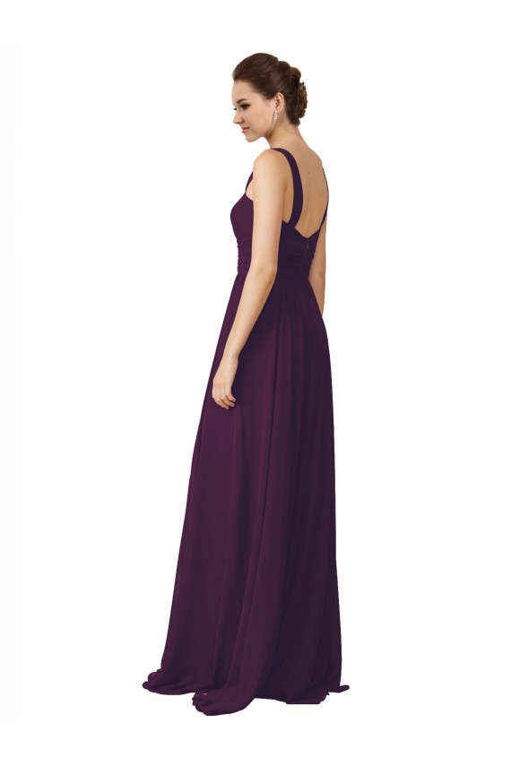 A-Line Spaghetti Straps Soft Chiffon Sweep Train Grape Bridesmaid Dress Barrie