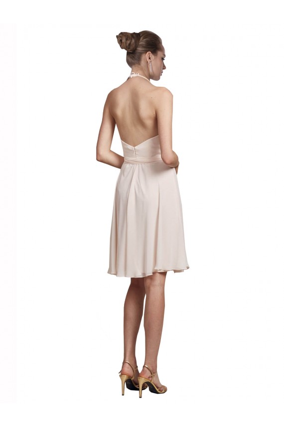 A-Line V-Neck Soft Chiffon Knee Length Cream Pink Bridesmaid Dress Barrie